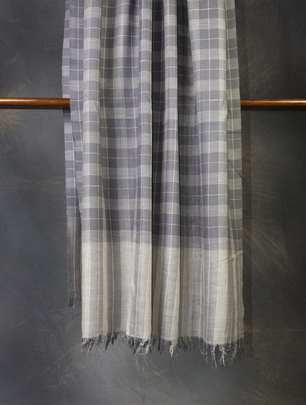Grey Check Handwoven Cashmere Pashmina Shawl