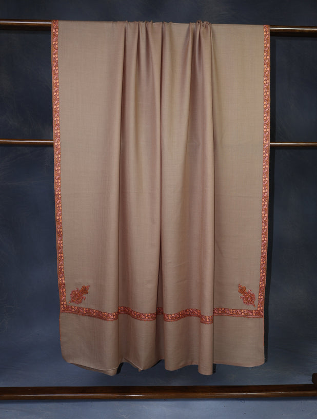 3 yard Beige Base With Border Embroidery Merino Shawl