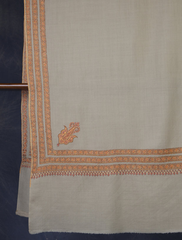 Cream  Base Border Merino wool Embroidery  Shawl