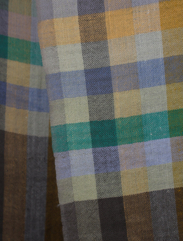 Yellow Multi Color Checked Handwoven Cashmere Pashmina Scarf