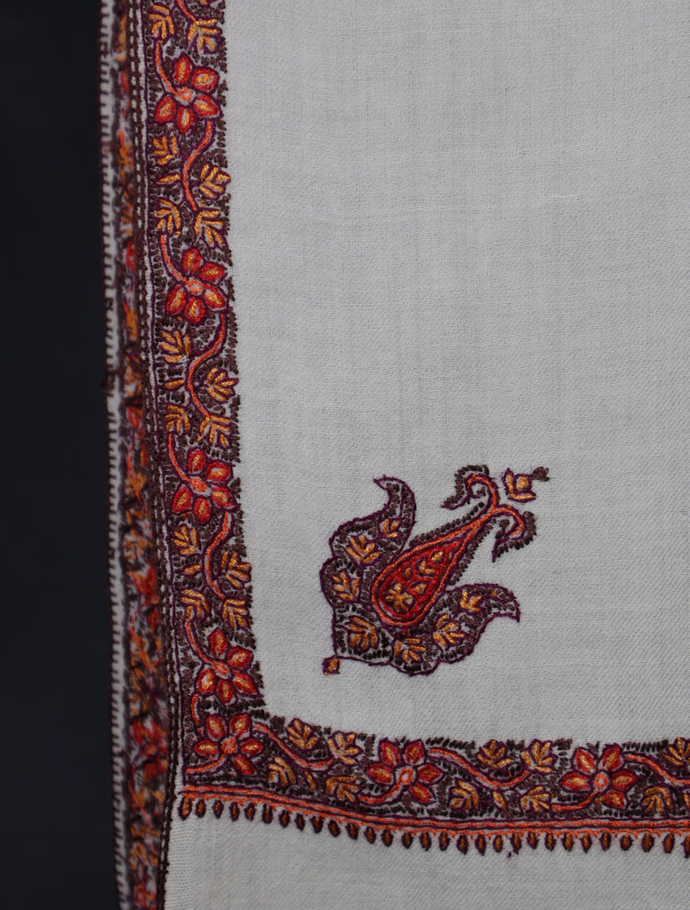 3 yard Ivory Base With Border Embroidery Merino Shawl