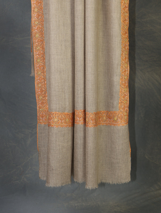 Natural Colour Base Big Border Embroidery Cashmere Pashmina Shawl