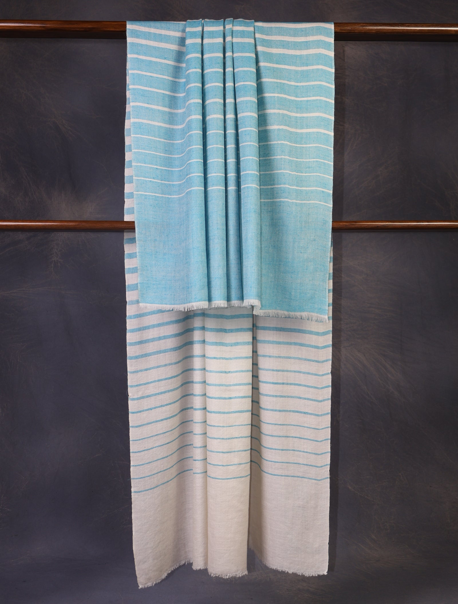 Blue and Ivory Striped Handwoven Cashmere Pashmina Shawl