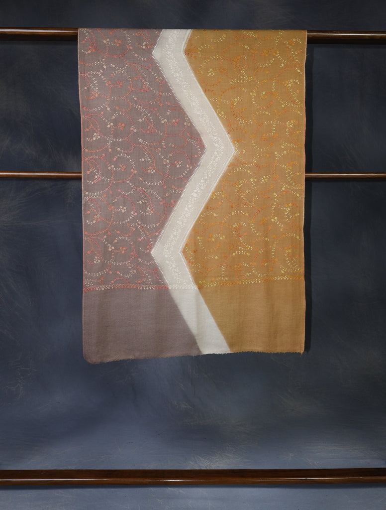 Triple Dye Jali Sozni Embroidery Stole