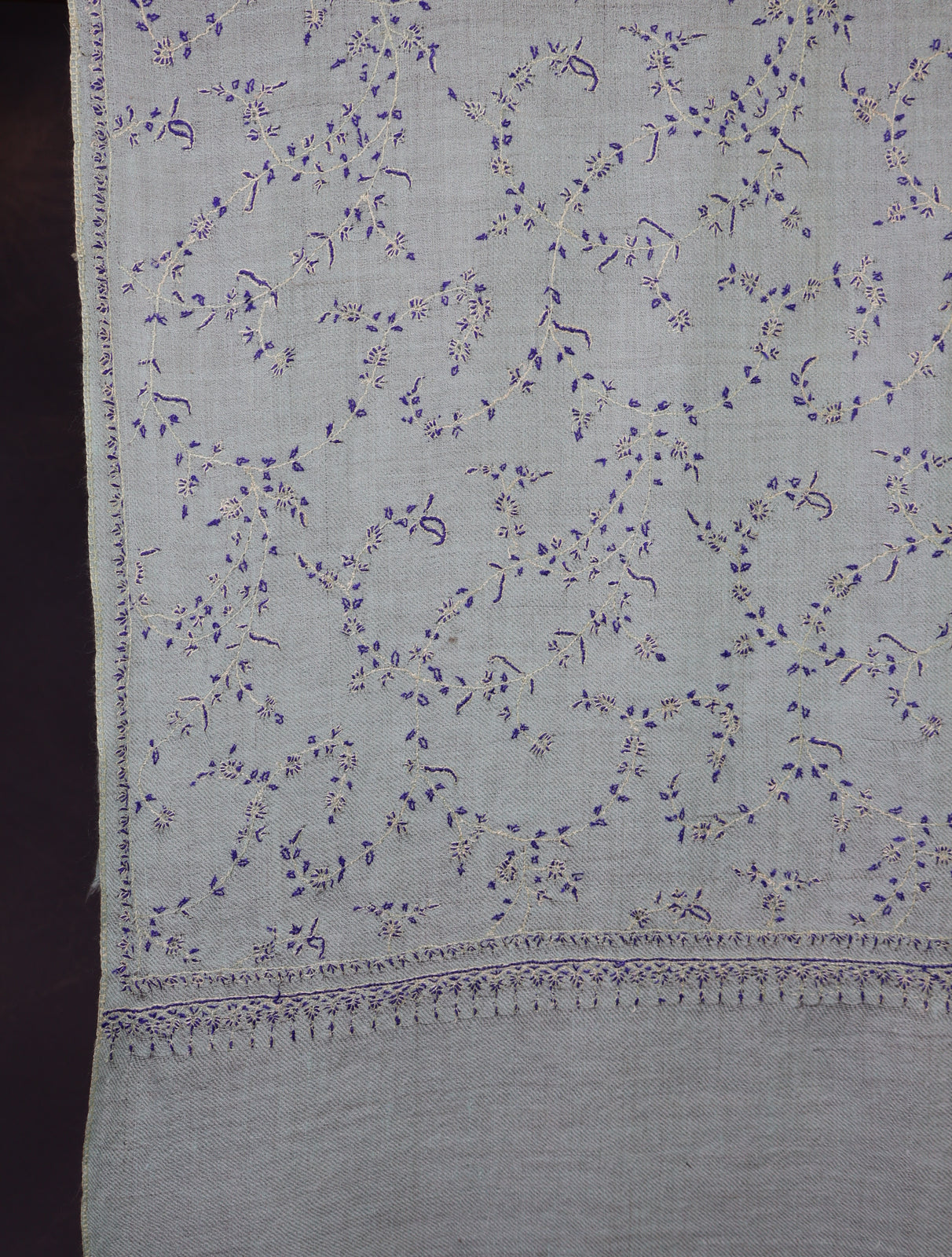 Light Sky Blue Jali Embroidery Cashmere Pashmina Scarf