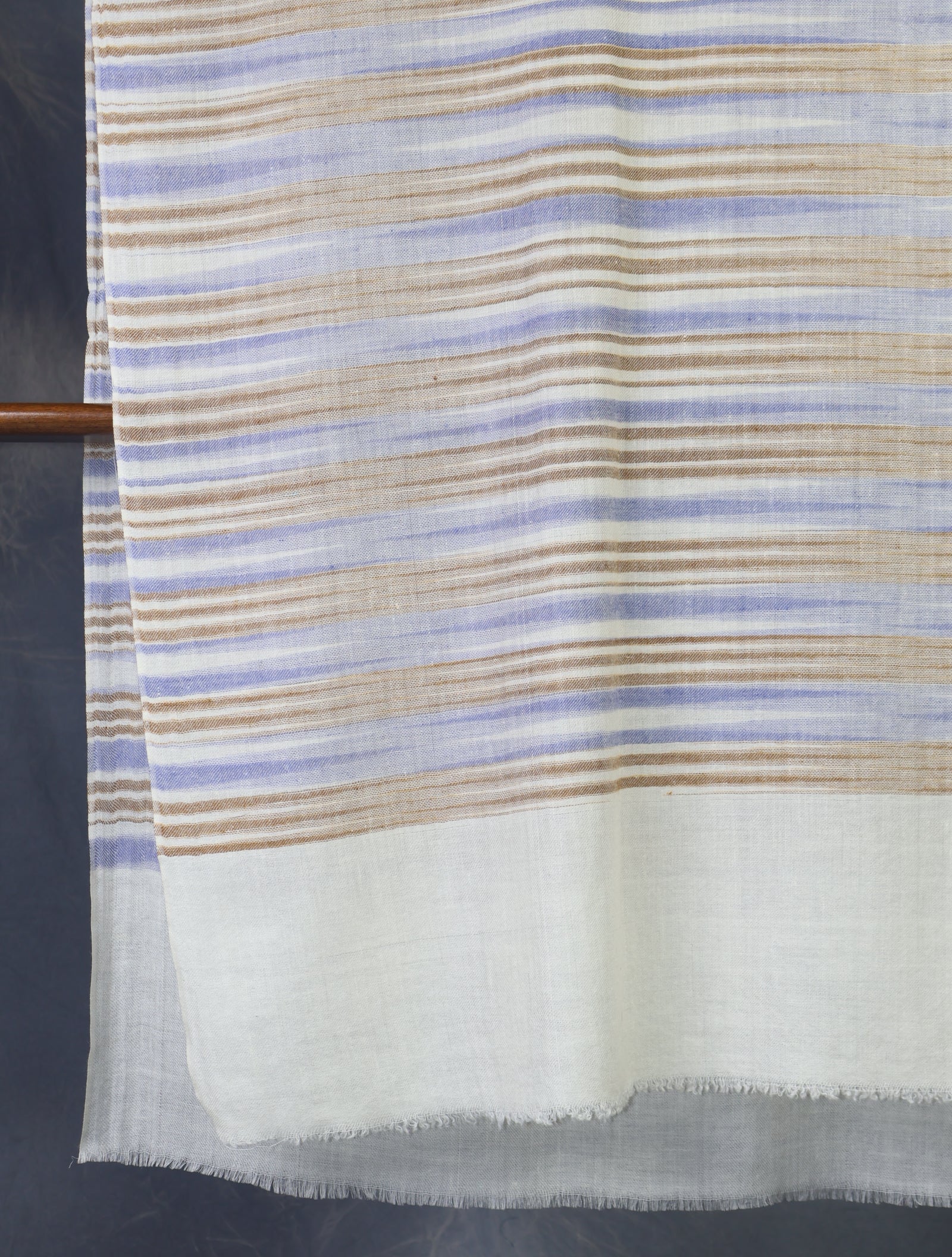 Ivory Base Brown Striped Handwoven Cashmere Pashmina Scarf