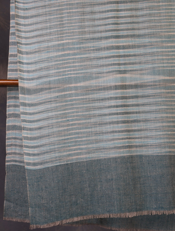 Ivory Base Sea Green Striped Handwoven Cashmere Pashmina Scarf