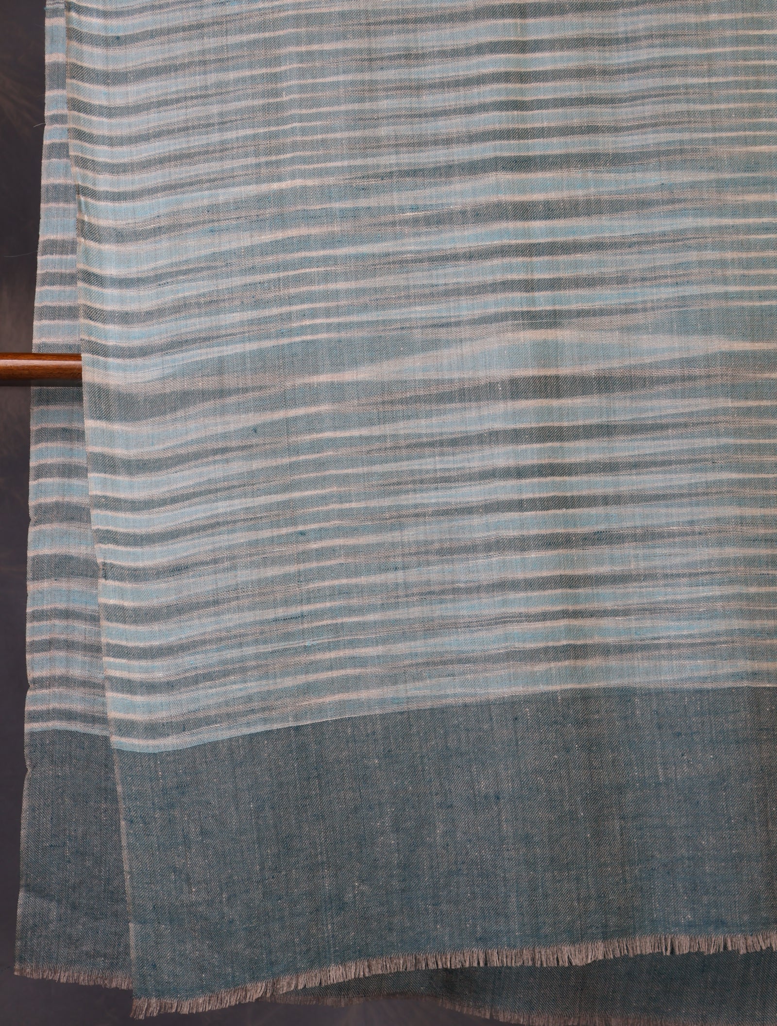 Ivory Base Blue Striped Handwoven Cashmere Pashmina Scarf