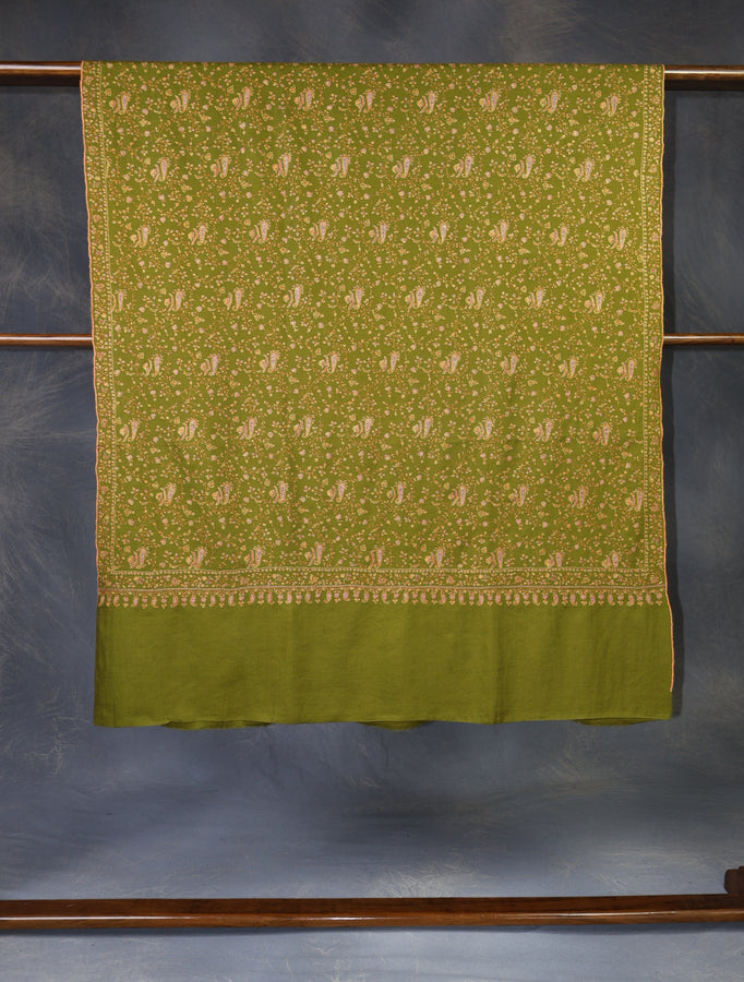 Green jali Embroidery Cashmere Pashmina Shawl