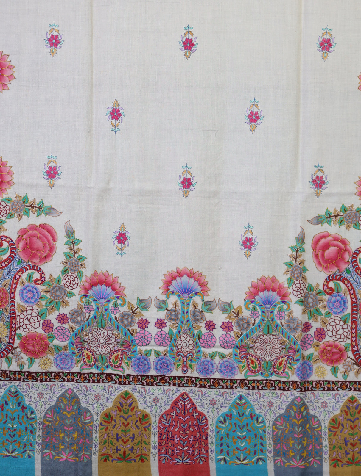 2.5 Yard Cream Color Kalamkari Pashmina Shawl