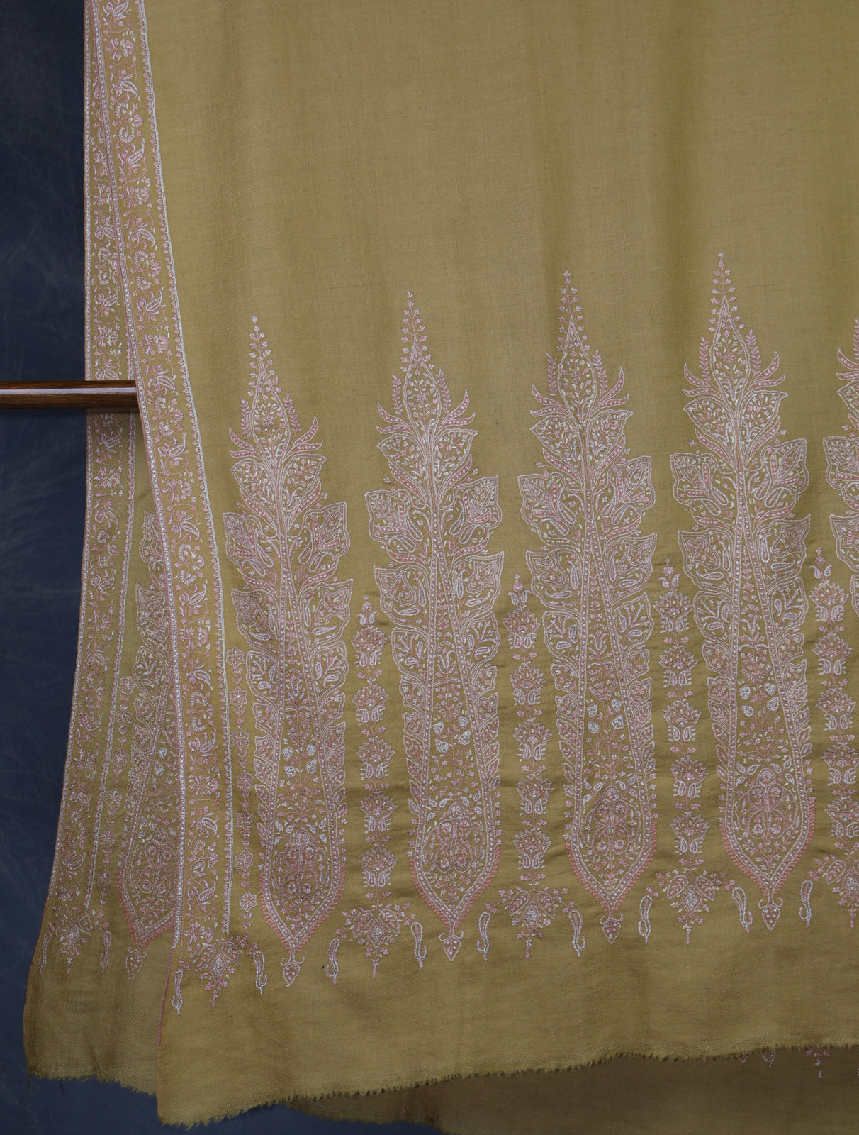 Mustard Big Border Embroidery Cashmere Pashmina Shawl