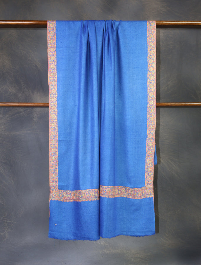 Blue Base Big Border Embroidery Cashmere Pashmina Shawl
