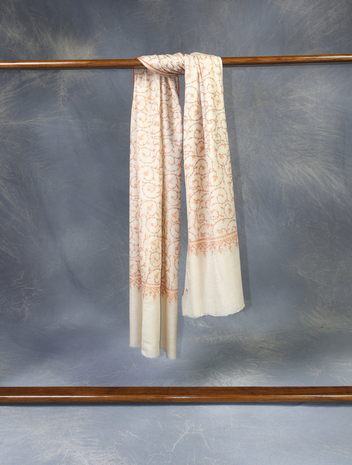 Ivory Jali Embroidery Cashmere Pashmina Scarf