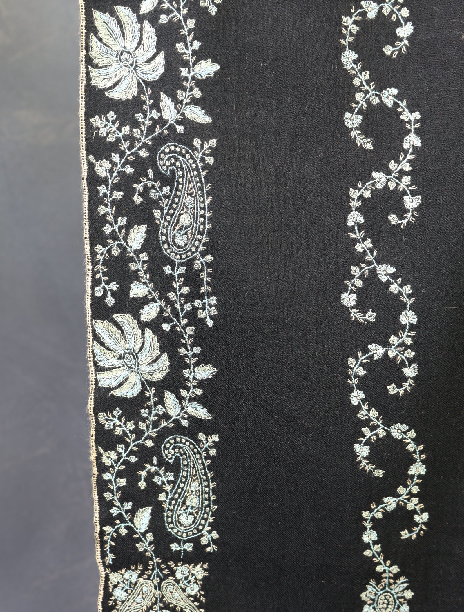 Black Base Striped Jali Embroidery Handwoven Cashmere Shawl