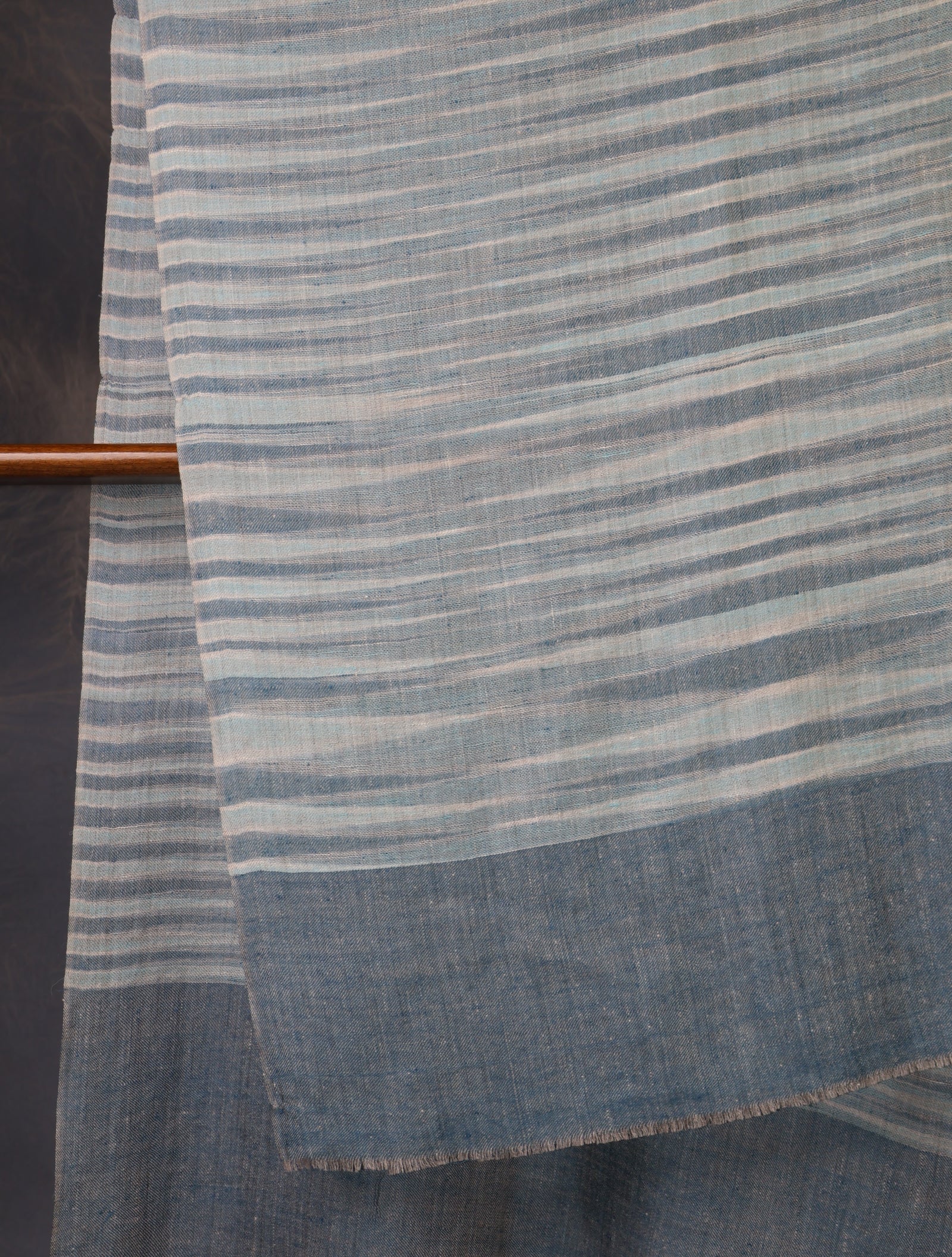 Ivory Base Sea Blue Striped Handwoven Cashmere Pashmina Scarf