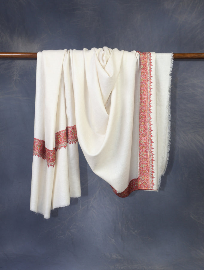 Ivory Base Big Border Embroidery Cashmere Pashmina Shawl