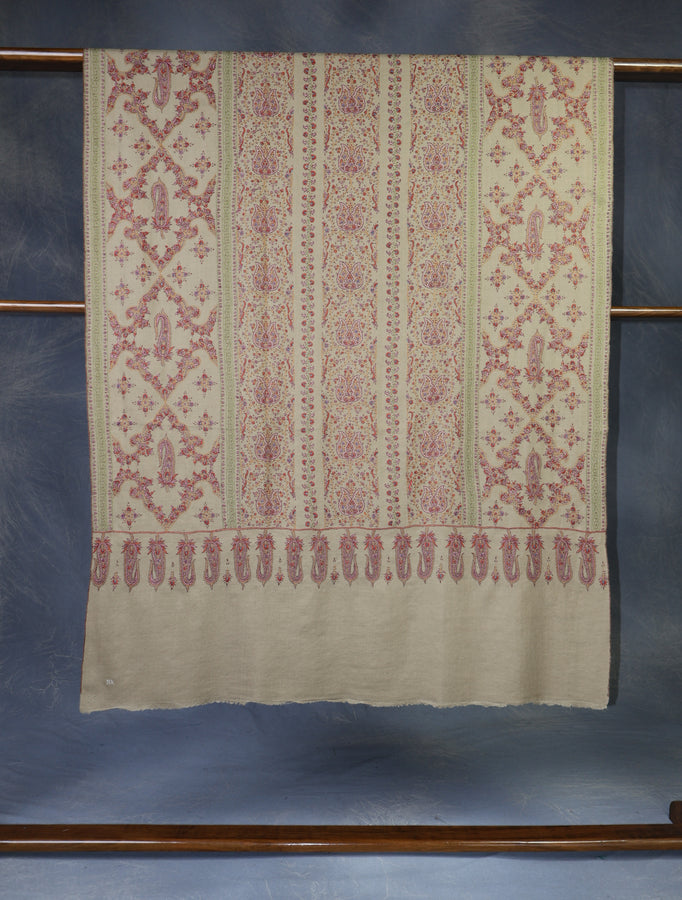 Light Beige Butti Dar And Jali Embroidery Cashmere Pashmina Shawl