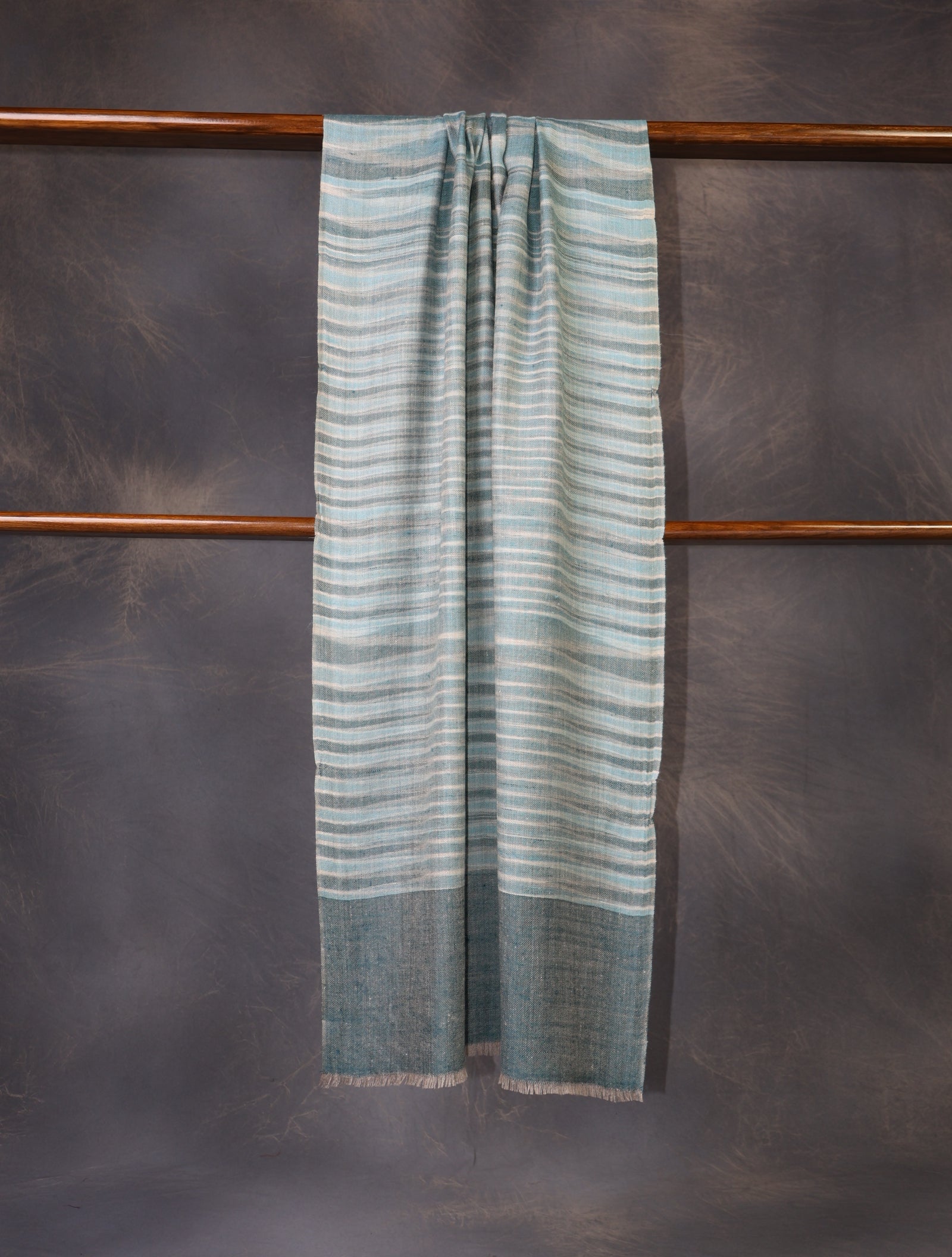 Ivory Base Blue Striped Handwoven Cashmere Pashmina Scarf