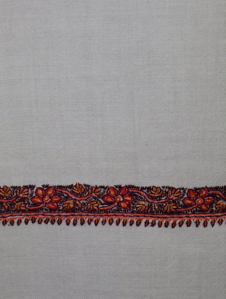 3 yard Ivory Base With Border Embroidery Merino Shawl