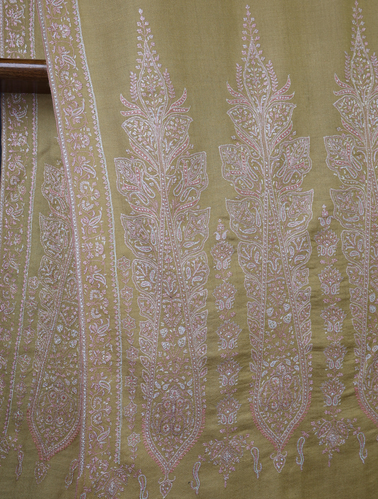 Mustard Big Border Embroidery Cashmere Pashmina Shawl
