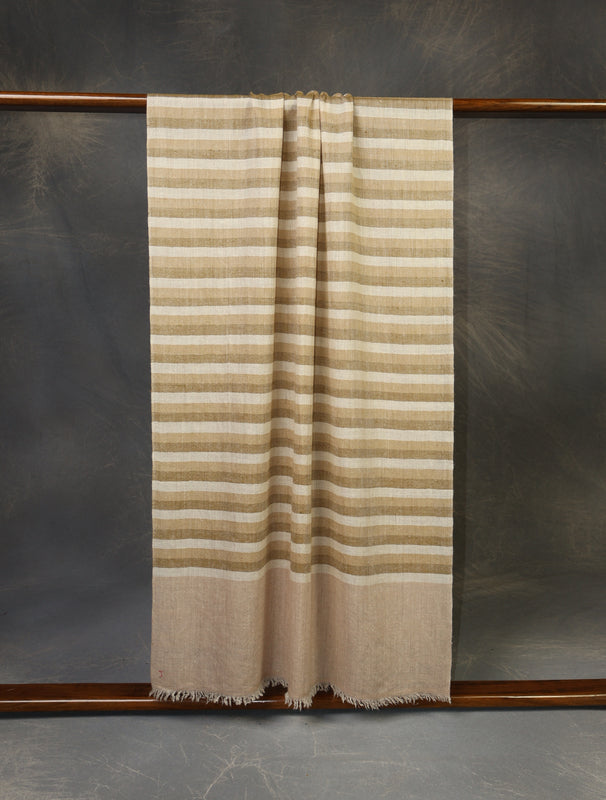 Ivory Base Natural Striped Handwoven Cashmere Pashmina Scarf