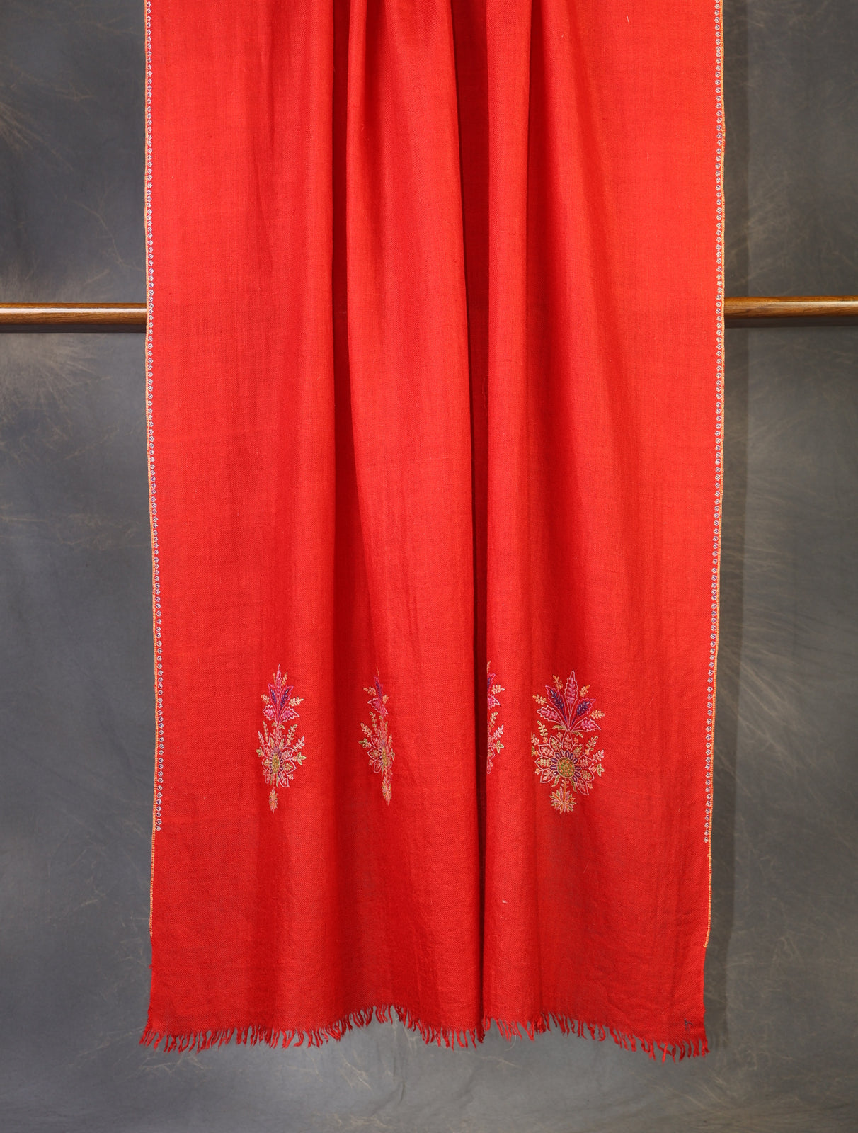 Red Boteh Motif Embroidery Cashmere Pashmina Shawl