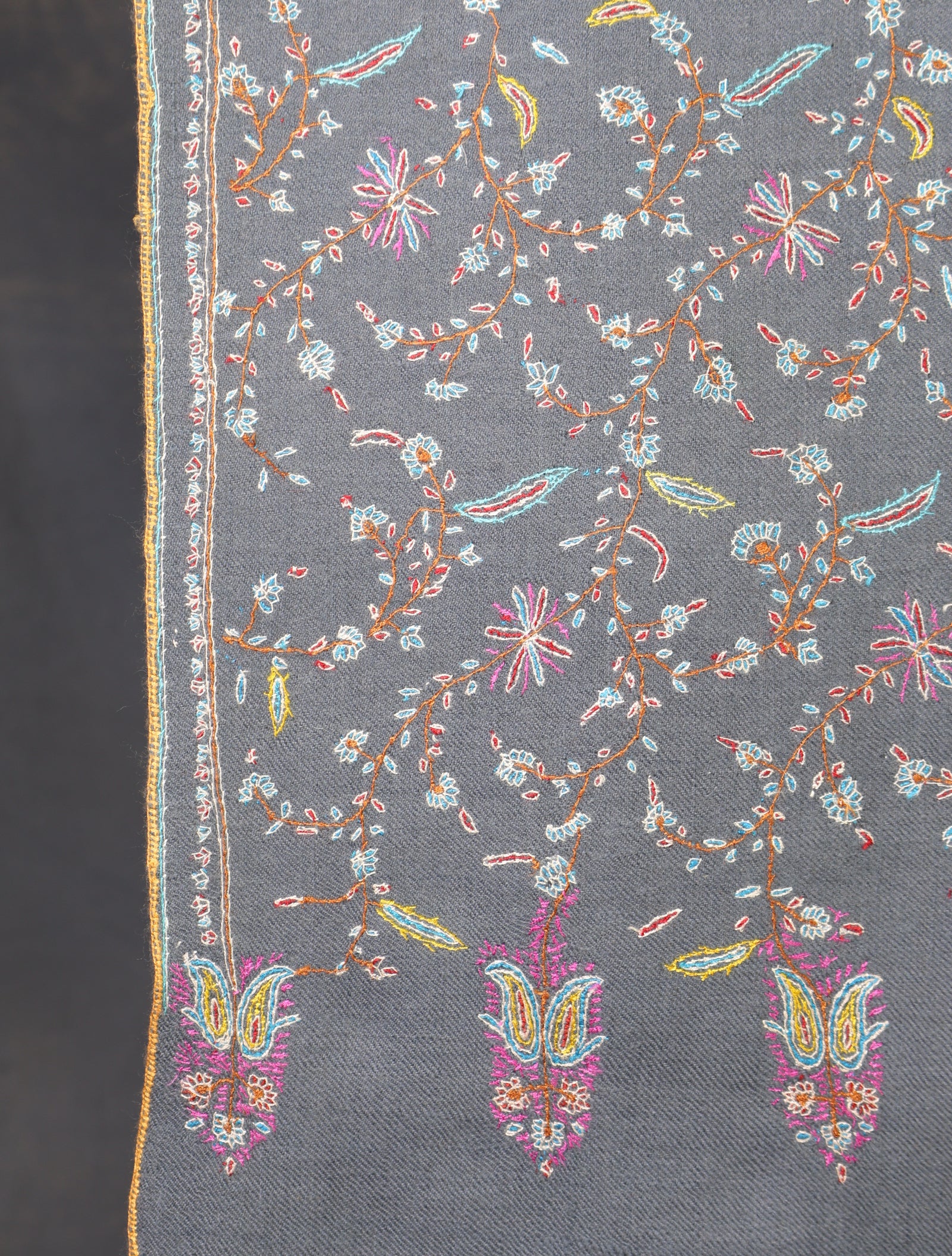 Multi color Base Striped Jali Embroidery Handwoven Cashmere Shawl