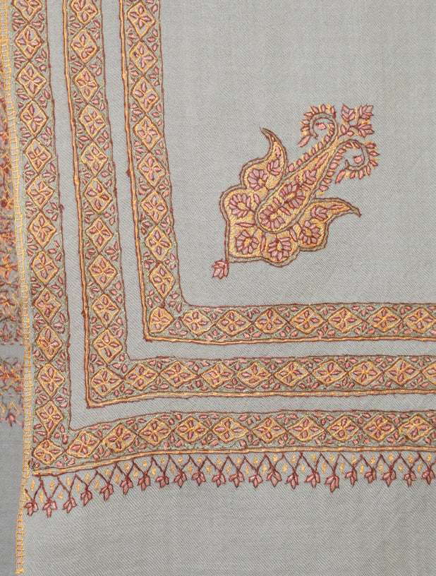 Cream  Base Border Merino wool Embroidery  Shawl