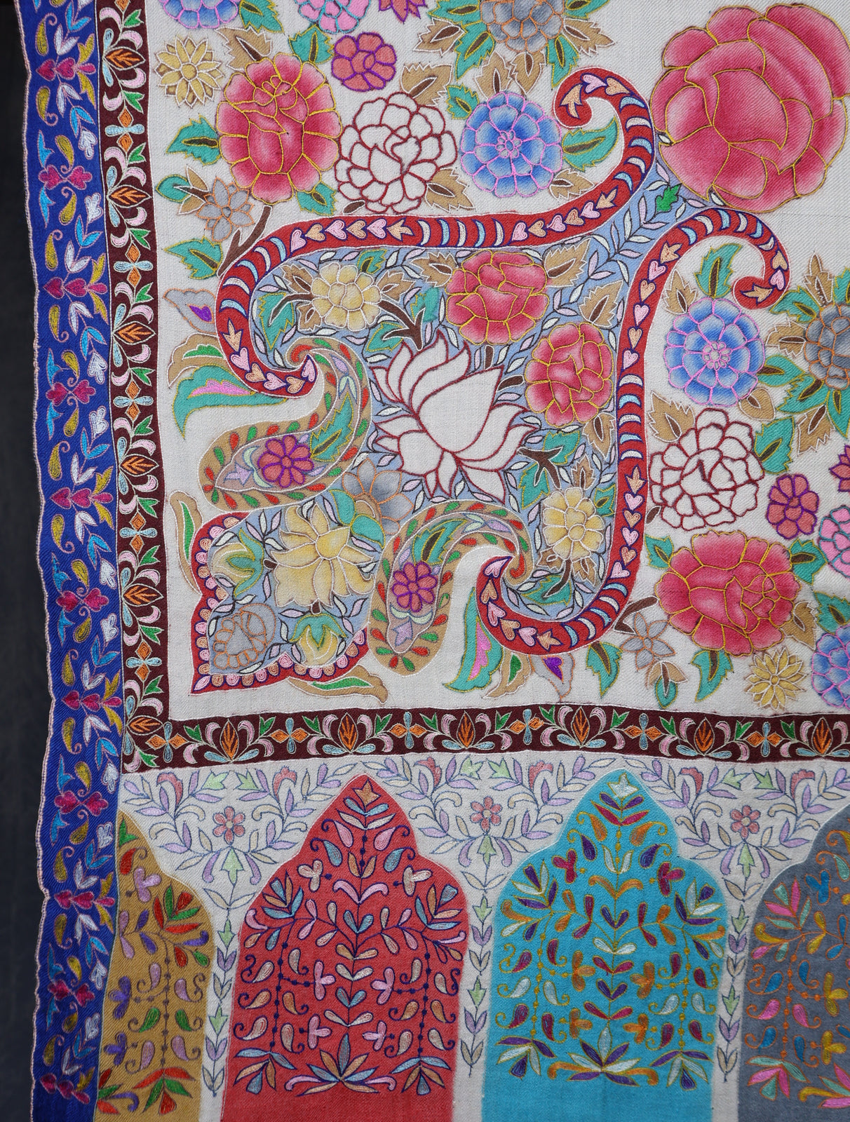 2.5 Yard Cream Color Kalamkari Pashmina Shawl
