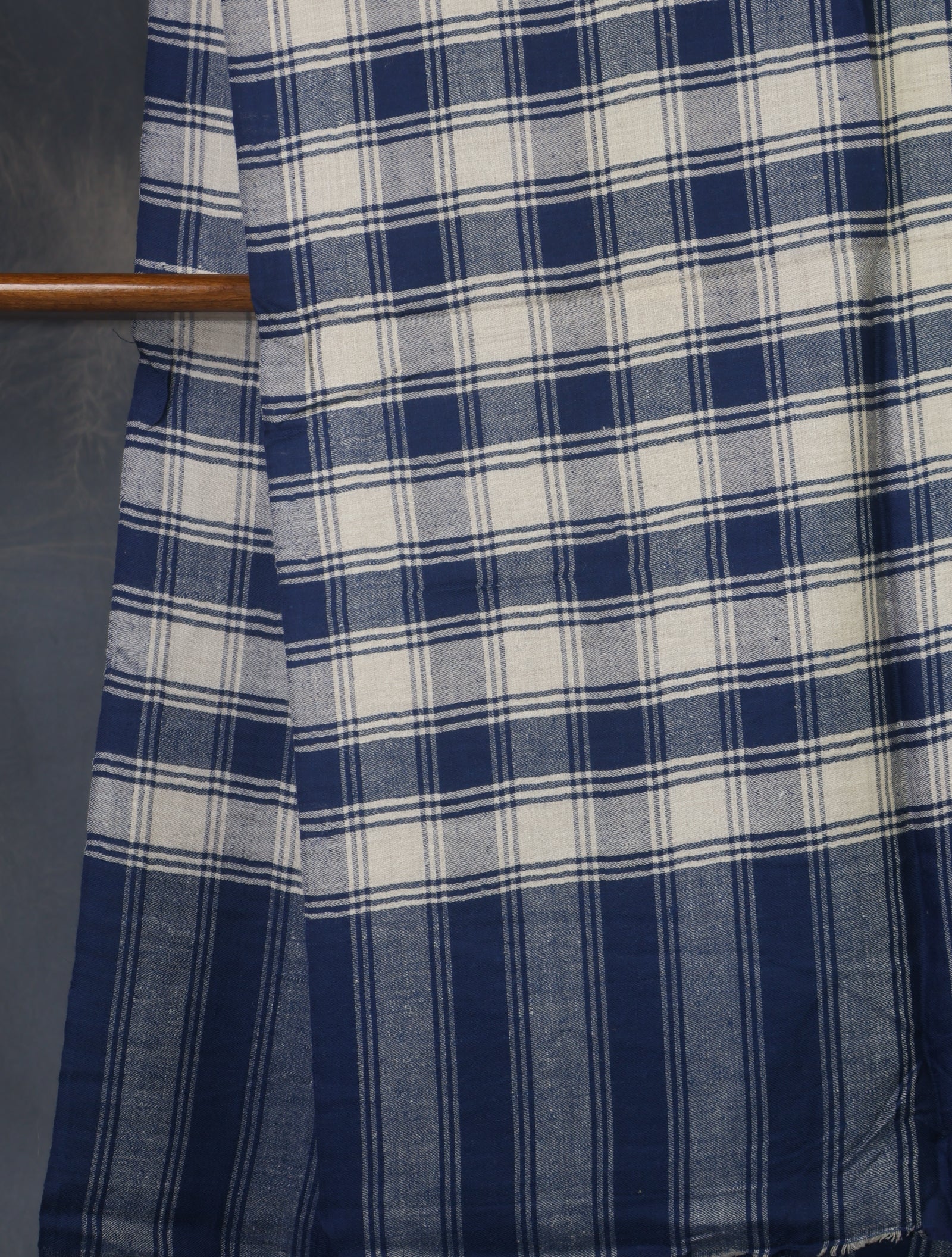 Blue Ivory Color Checked Handwoven Cashmere Pashmina Scarf
