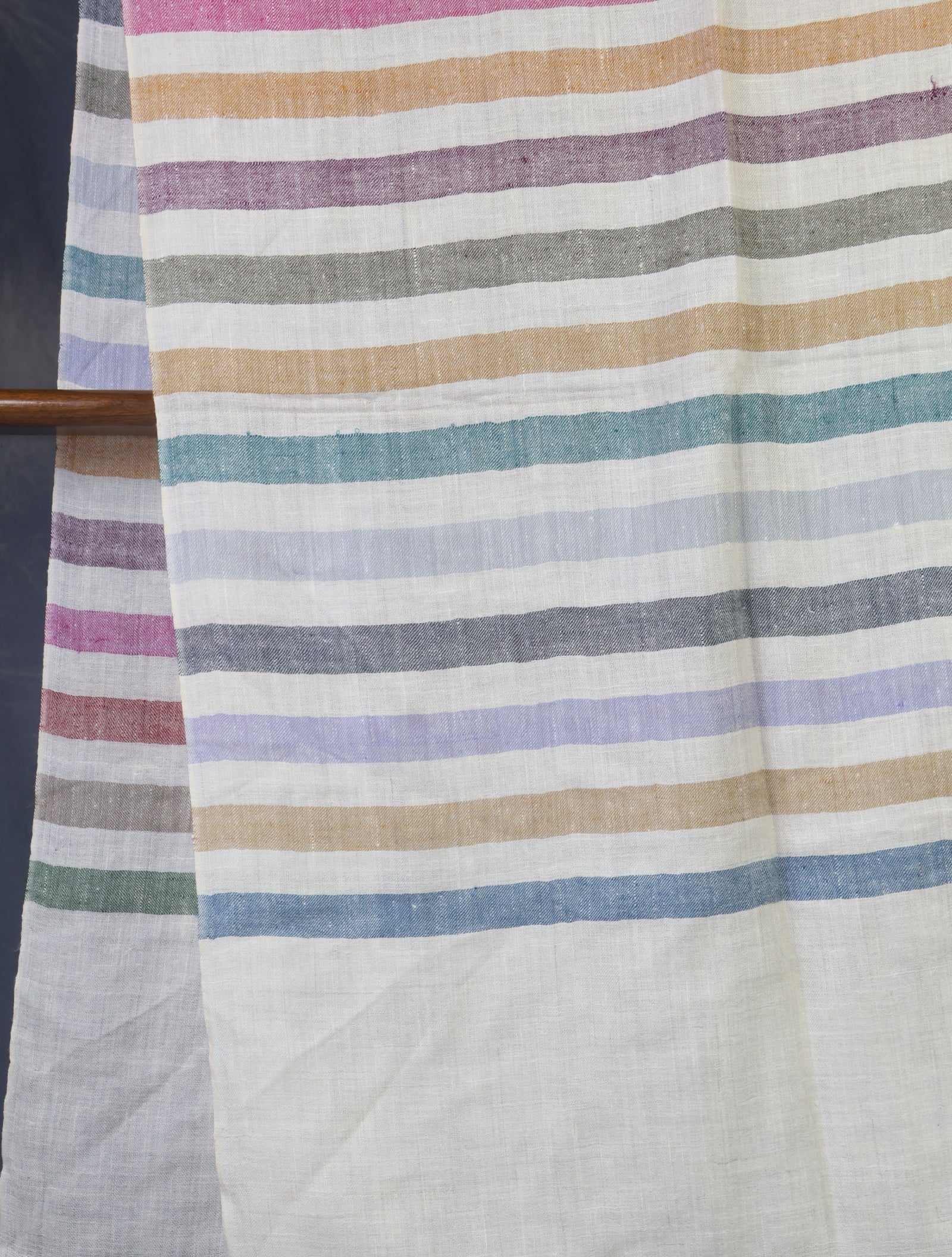 Ivory Multi Color Striped Handwoven Cashmere Pashmina Scarf
