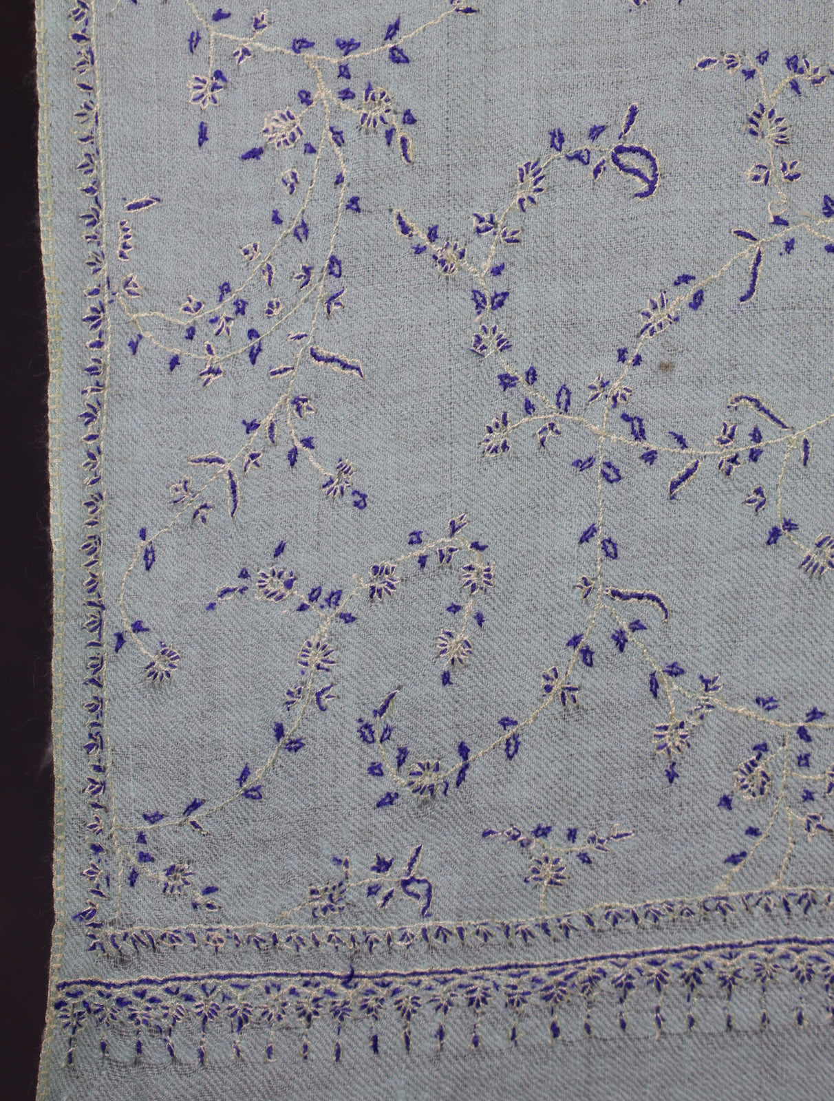 Light Sky Blue Jali Embroidery Cashmere Pashmina Scarf
