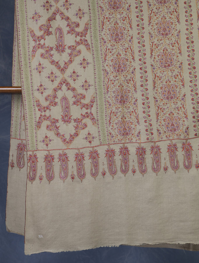 Light Beige Butti Dar And Jali Embroidery Cashmere Pashmina Shawl
