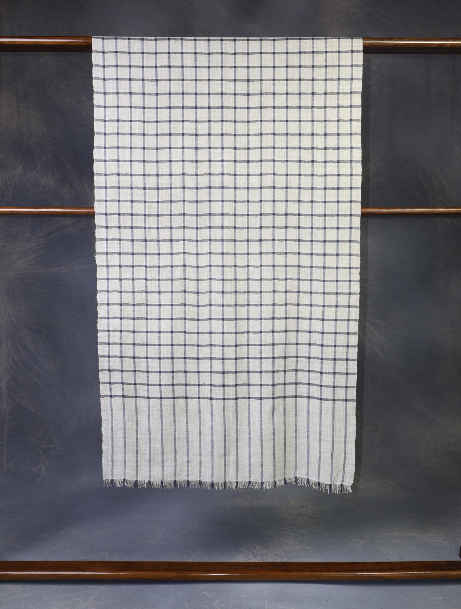 Ivory Base Blue Checked Handwoven Cashmere Pashmina Scarf