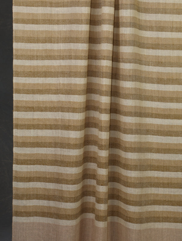 Ivory Base Natural Striped Handwoven Cashmere Pashmina Scarf
