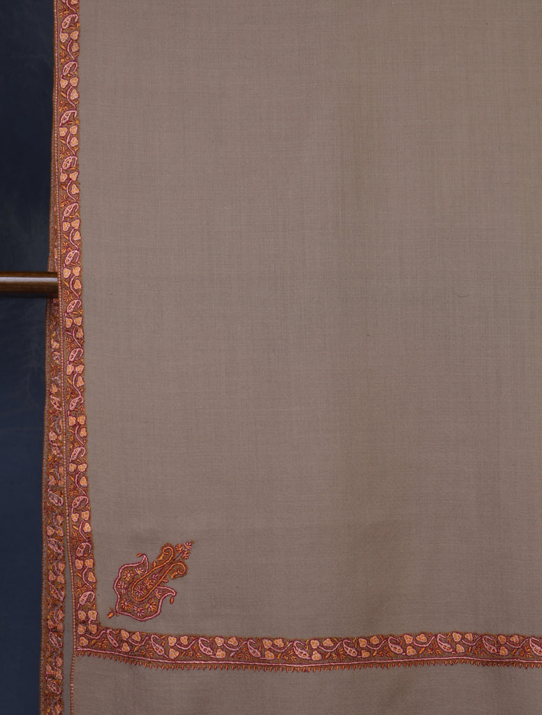 3 yard Beige Base With Border Embroidery Merino Shawl