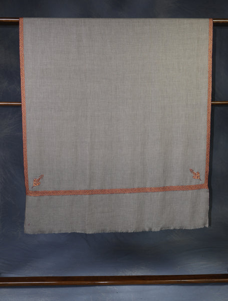 Natural Base Orange Border Embroidery Cashmere Pashmina Shawl