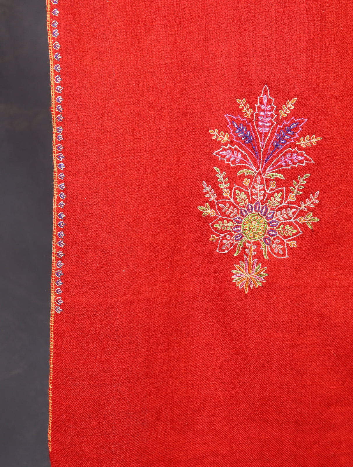 Red Boteh Motif Embroidery Cashmere Pashmina Shawl