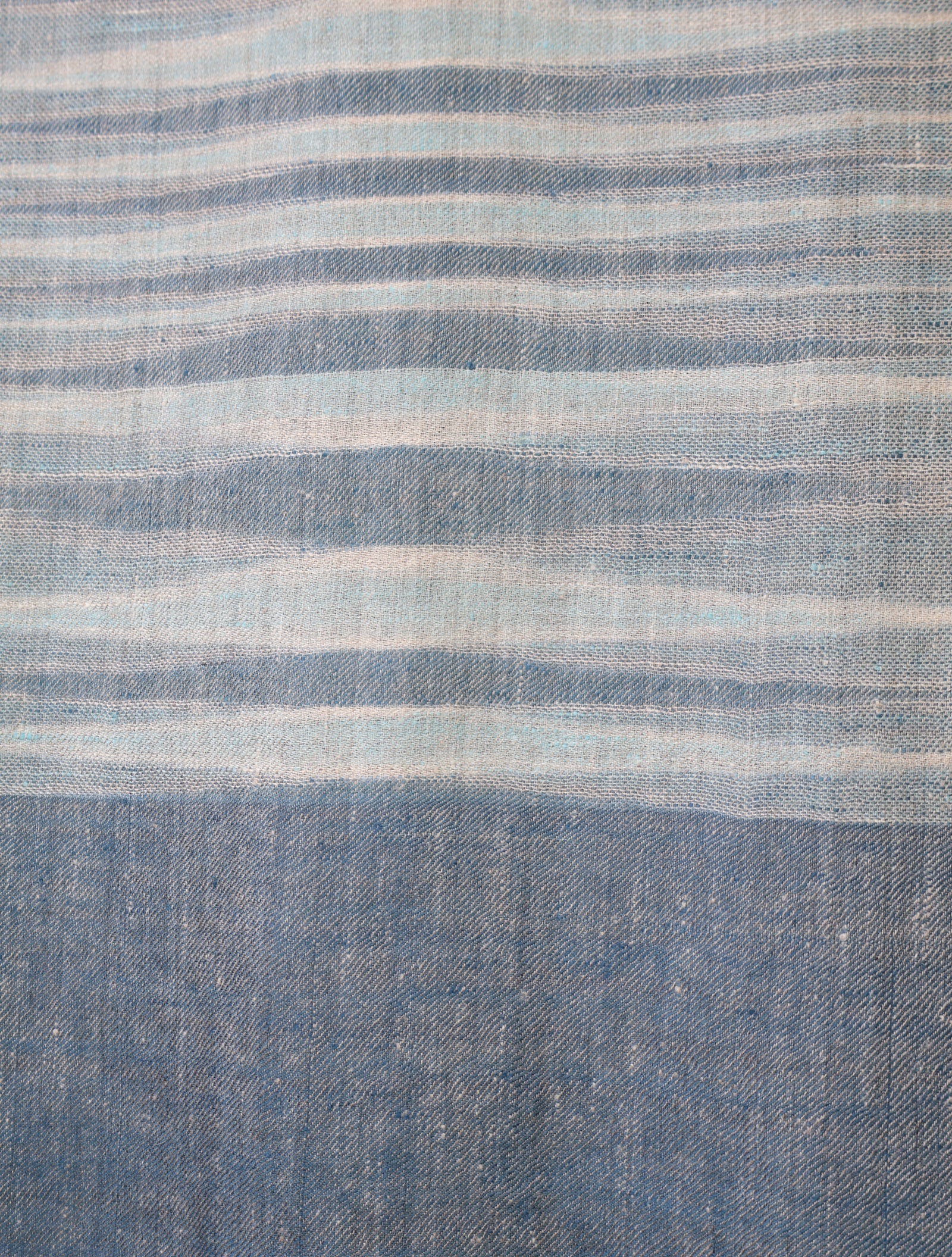 Ivory Base Sea Blue Striped Handwoven Cashmere Pashmina Scarf