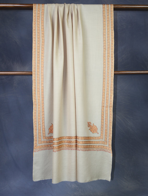 Cream  Base Border Merino wool Embroidery  Shawl