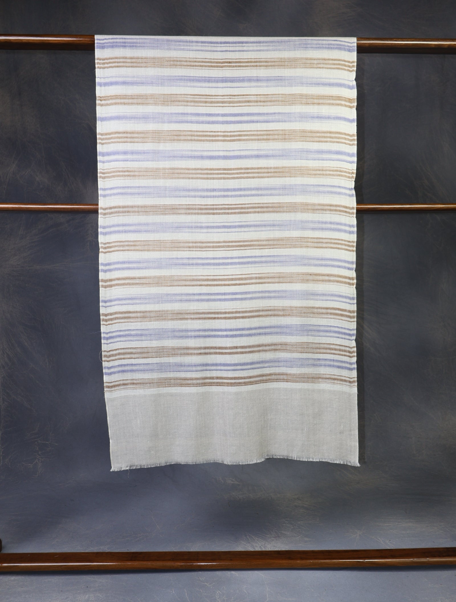 Ivory Base Brown Striped Handwoven Cashmere Pashmina Scarf