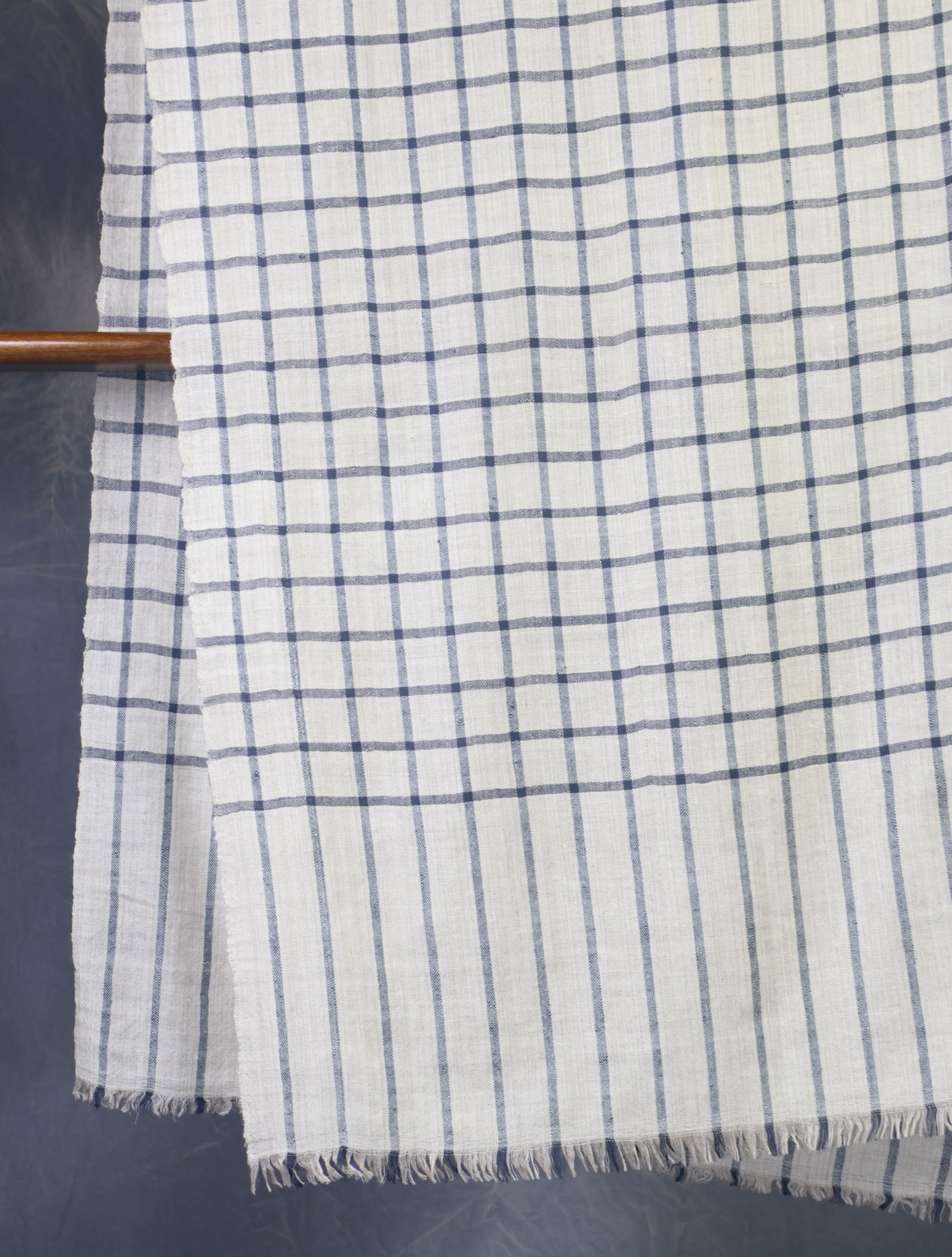 Ivory Base Blue Checked Handwoven Cashmere Pashmina Scarf