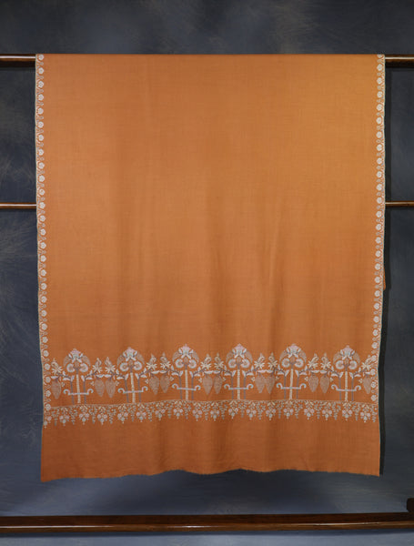 Rust Orange Big Motif Border Embroidery Cashmere Pashmina Shawl