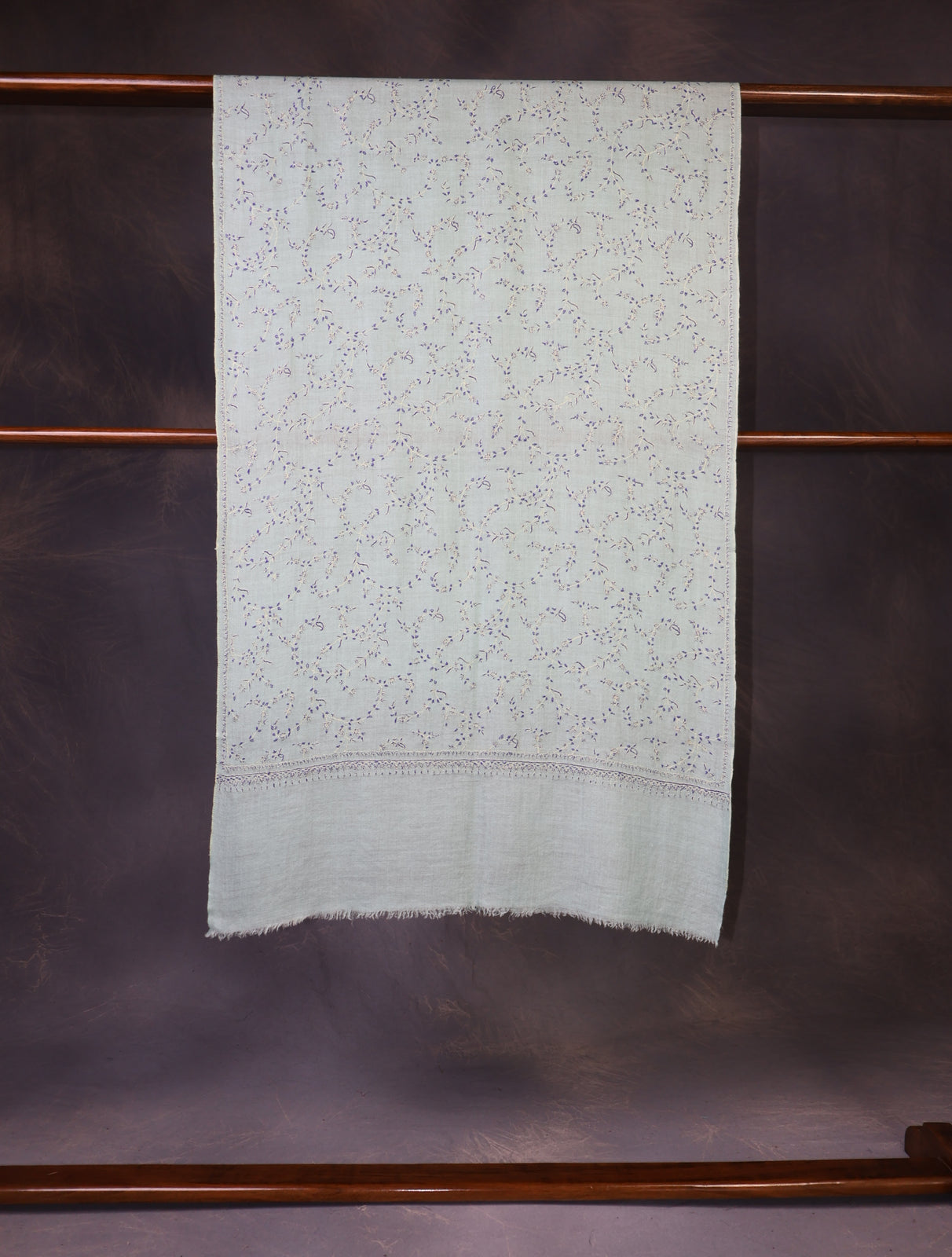 Light Sky Blue Jali Embroidery Cashmere Pashmina Scarf