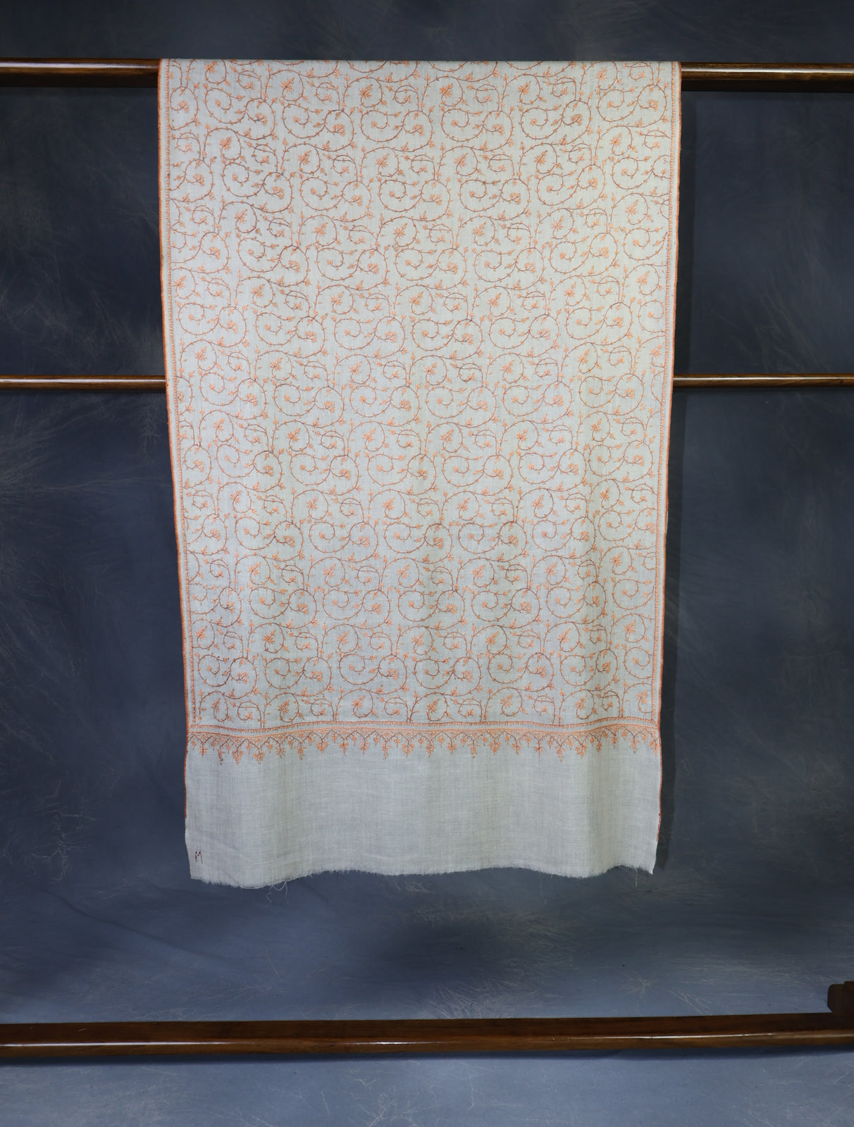 Ivory Jali Embroidery Cashmere Pashmina Scarf
