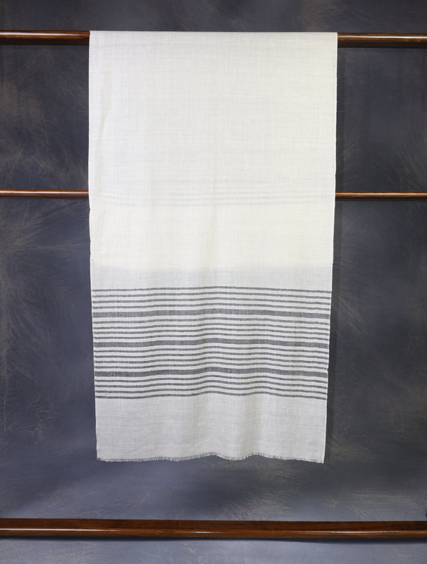 Ivory Base Striped handwoven Cashmere Pashmina Scarf