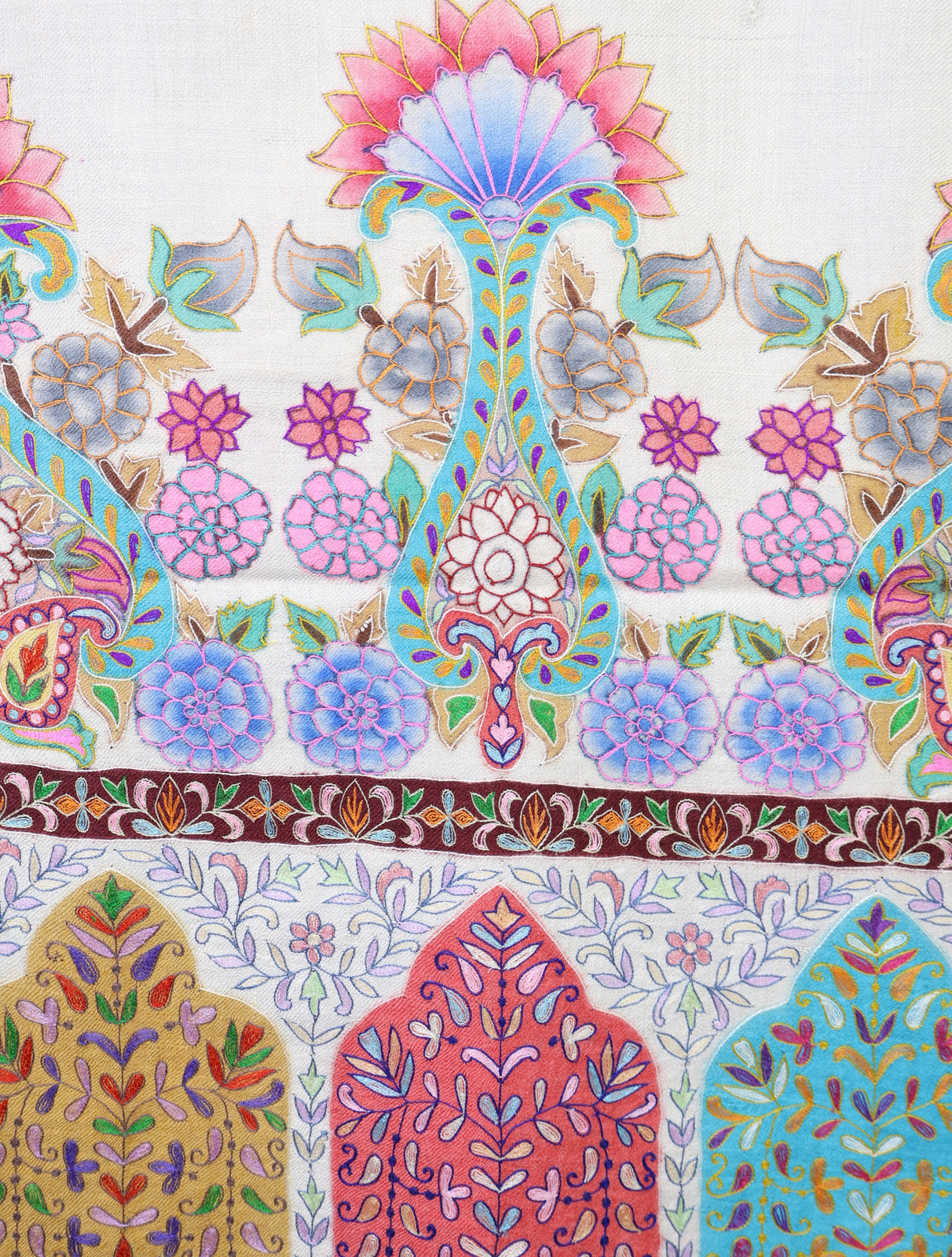 2.5 Yard Cream Color Kalamkari Pashmina Shawl