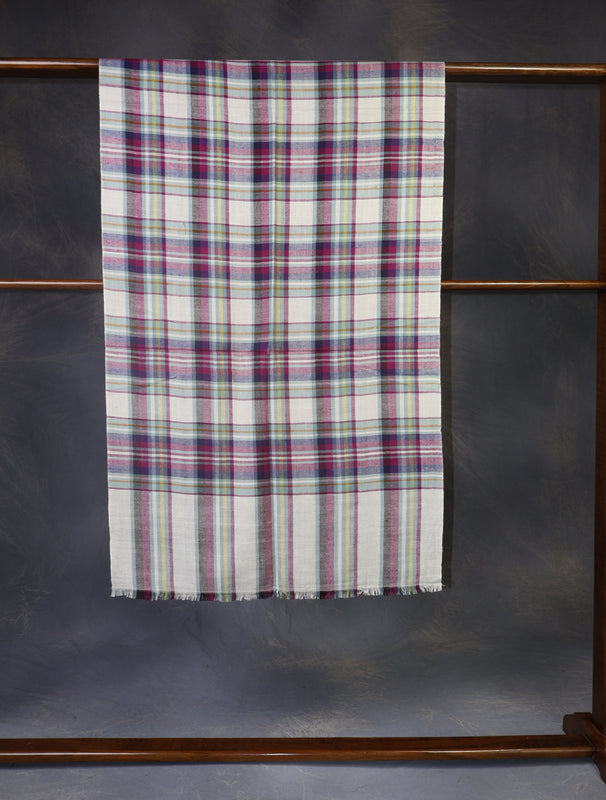 Ivory Checked Handwoven Cashmere Pashmina Scarf