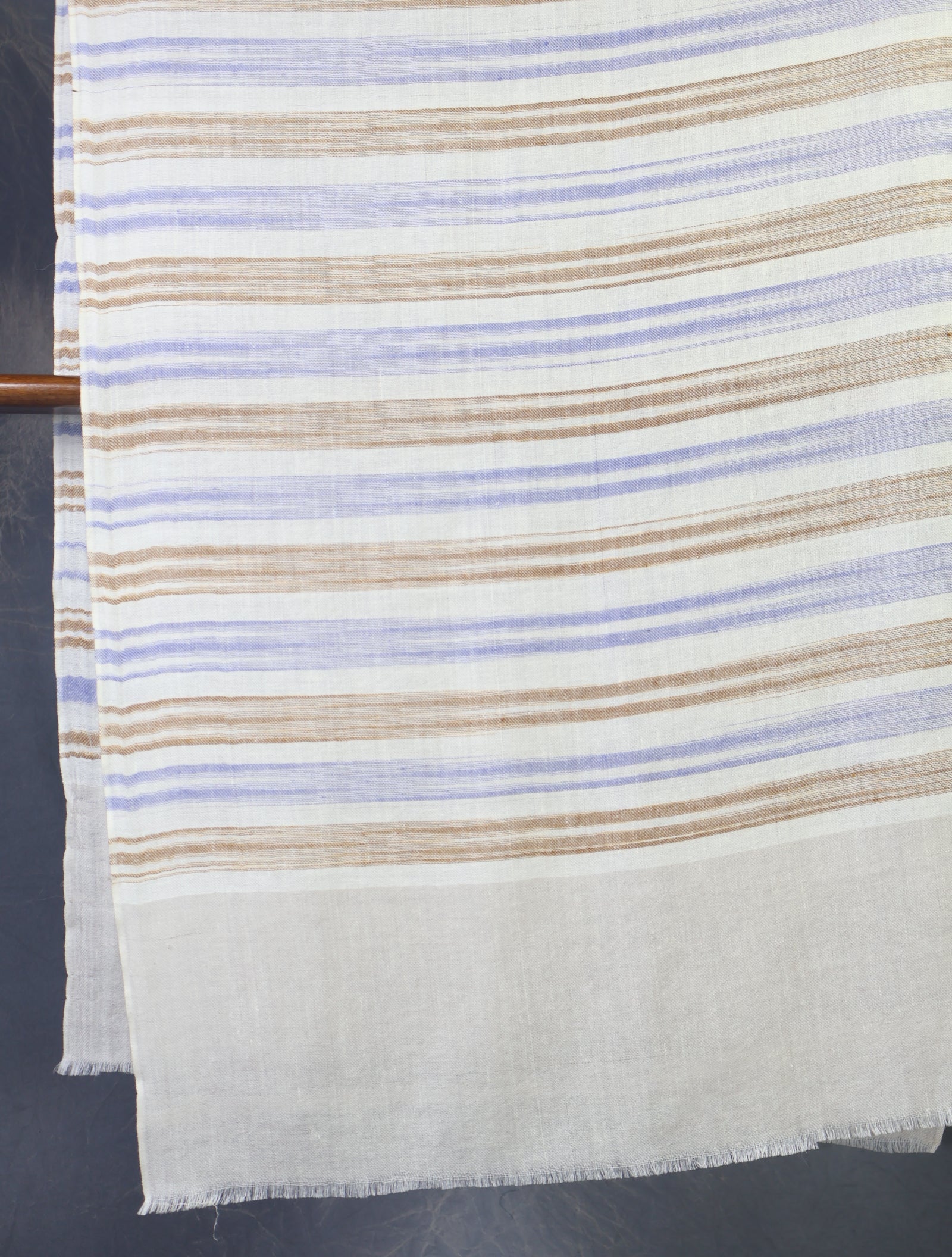 Ivory Base Brown Striped Handwoven Cashmere Pashmina Scarf