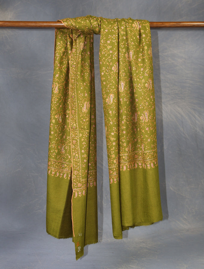 Green jali Embroidery Cashmere Pashmina Shawl